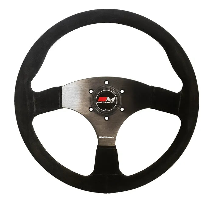 Motamec Race Rally Steering Wheel Flat Spoke 350mm Black Suede Black Spoke Spoke