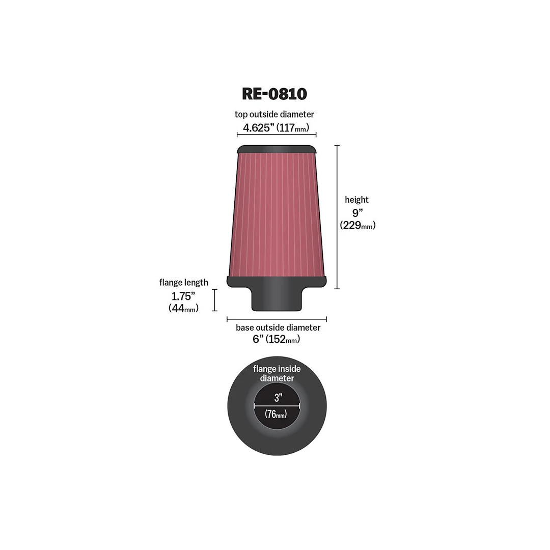 K&N UNIVERSAL CLAMP-ON AIR FILTER - 3''