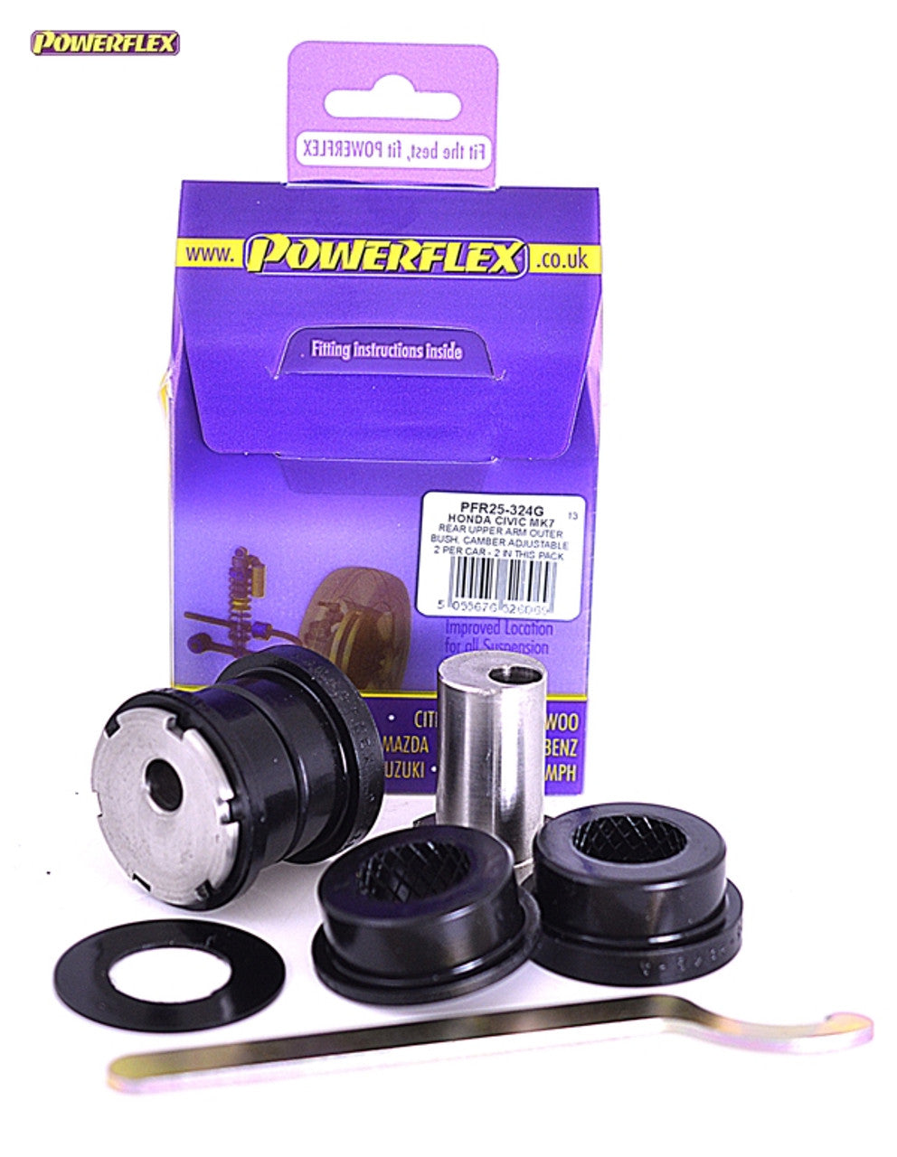Powerflex - PFR25-324G - Rear Upper Arm Outer Bushes, Camber Adjustable - Civic Mk7 EP/EU inc. Type-R (2001-2005)